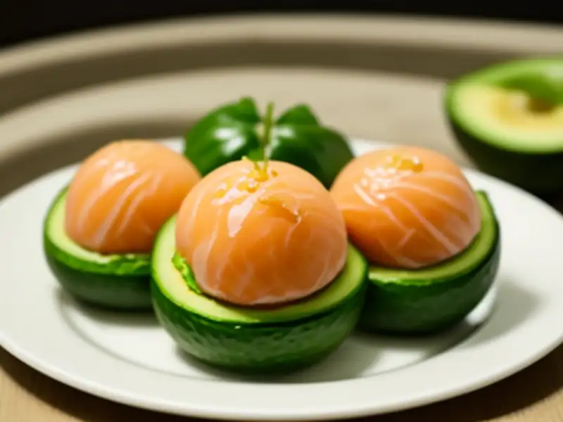 Abacates recheados com salmão defumado e creme