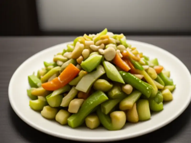 Acelga chinesa salteada com castanha-de-caju e tomate