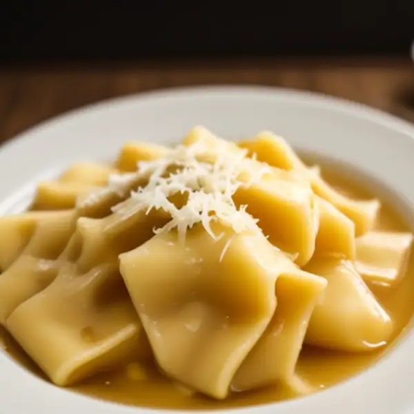 Piëmontese agnolotti in bouillon of met saus