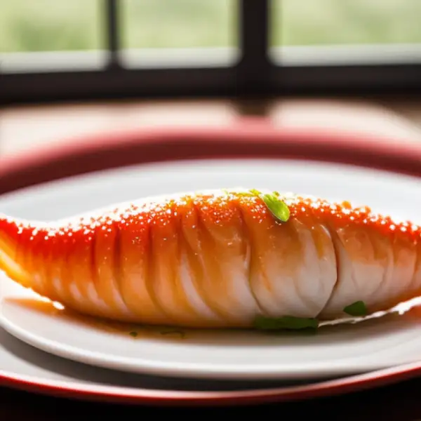 Pan-fried fish, with an apple and bell pepper appetizer.