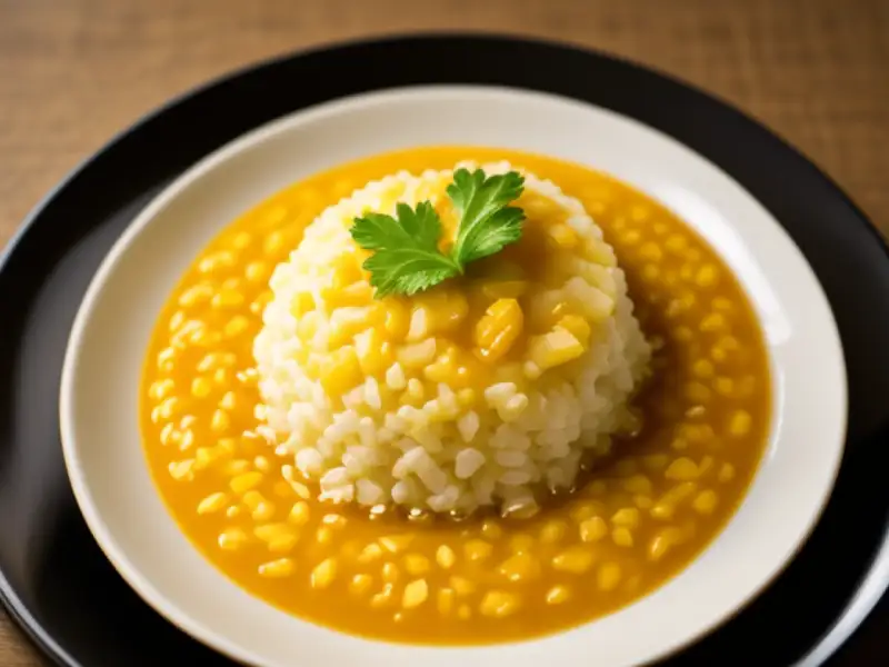 Manzana de tierra, arroz y bacalao con azafrán
