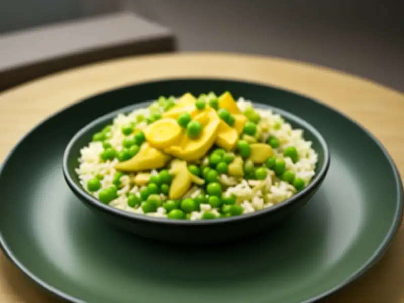 Arroz refogado com frango e ervilhas