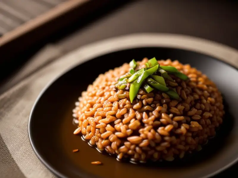 Arroz integral vermelho torrado com algas e gergelim