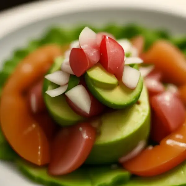 Salade van avocado, wortels en sojabonen met wasabi