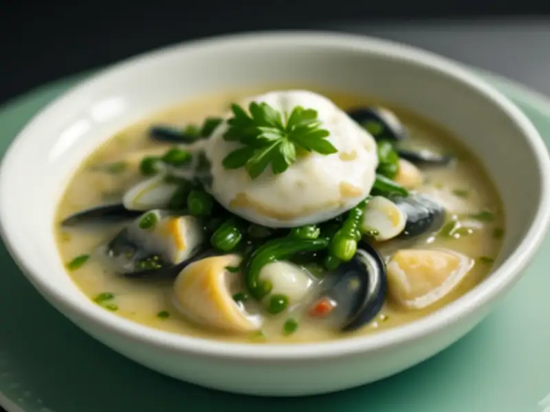 Bacalhau com vôngoles e ervilhas