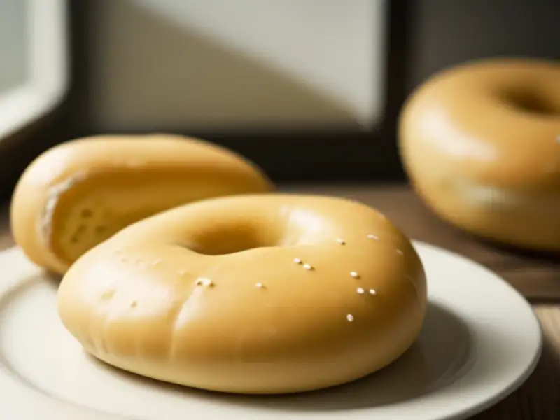 Bagels caseiros escaldados em água açucarada