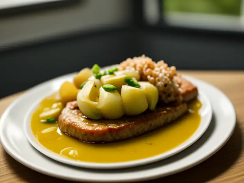 Batatas na frigideira com truta e ervilha-torta