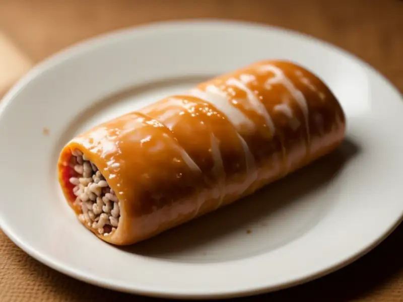 Bò bía, rolinhos de jicama e linguiça chinesa