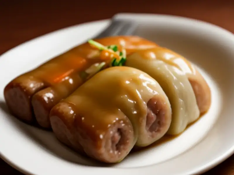Bò bía, rolinhos de jicama e linguiça