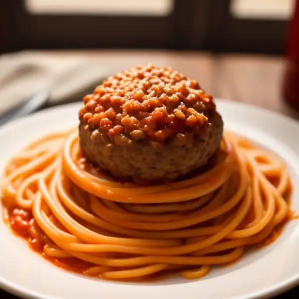 Meatballs on tomato spaghetti