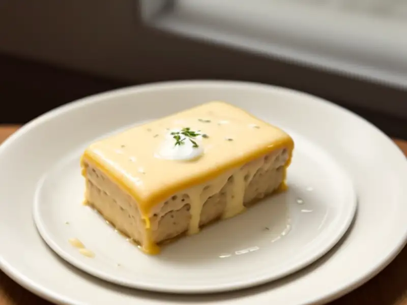 Brick de chouriço vegetal com creme de feijão