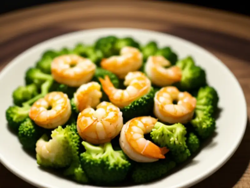 Broccoli en garnalen, gebakken