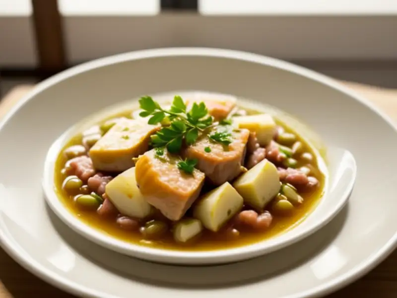 Caldo de atum, a base do marmitako basco