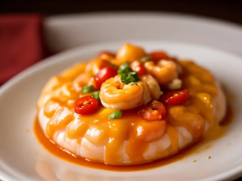 Camarões salteados com tomate e pimenta