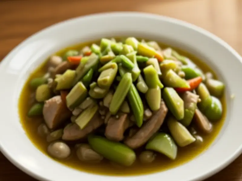 Pork stir-fry with capers and pickles