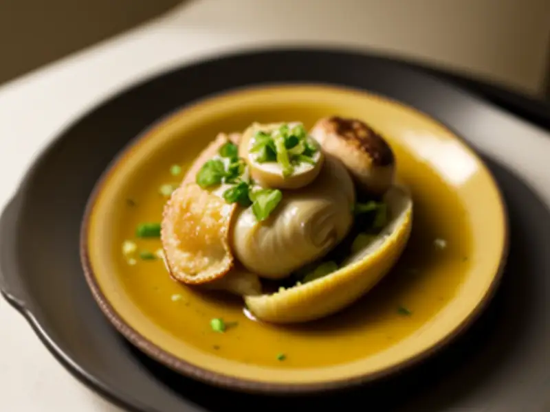 Caracóis com banana verde e tofu frito