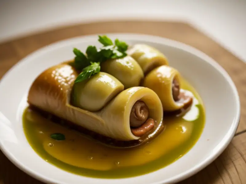 Caracóis cozidos com banana verde e porco