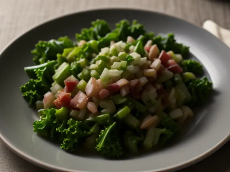 Cavolo verza con cipolle e pancetta affumicata