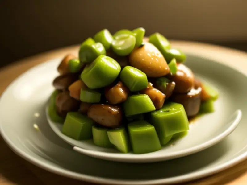 Champiñones vegetarianos salteados con pimienta verde.