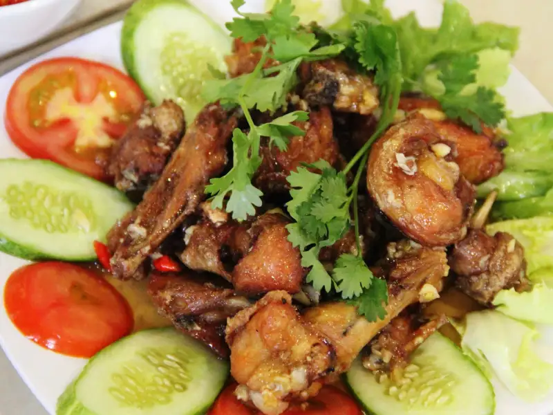 Chicken french fries with a fish sauce glaze