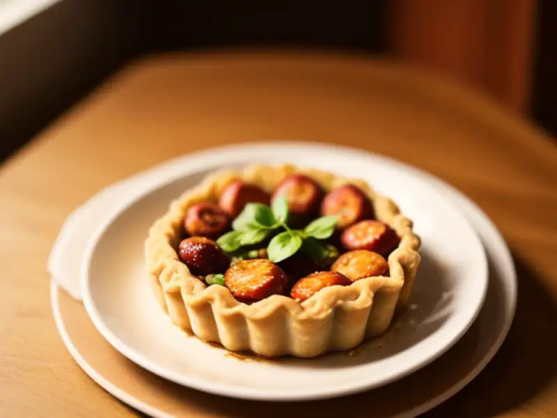 Chicken, chorizo, and olive tart