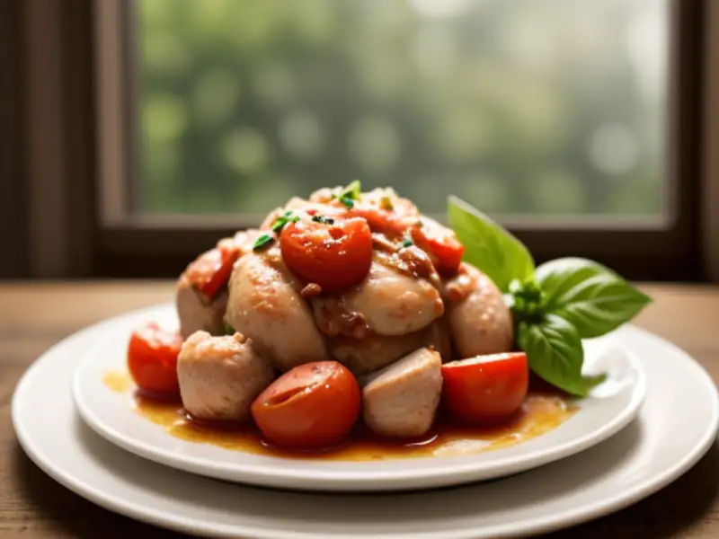 Slow-cooked chicken with tomatoes and basil