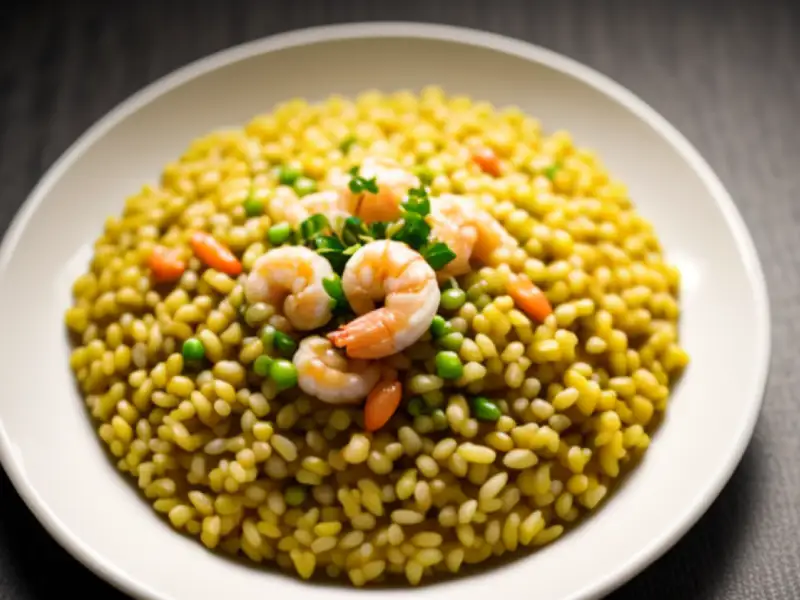 Chingri khichuri, arroz com lentilha mungo e camarões