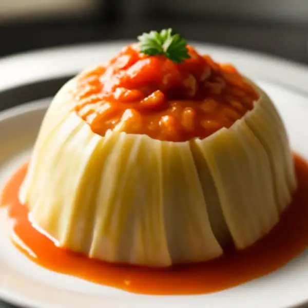 Chou farci au riz et à la sauce tomate