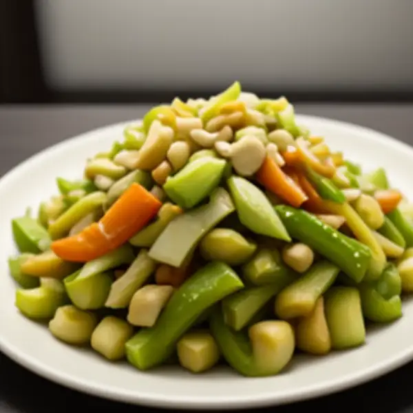 Coliflor china salteada con nueces de anacardo y tomate