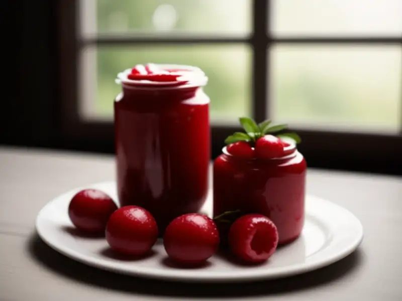 Compota de mirtilo-vermelho em potes