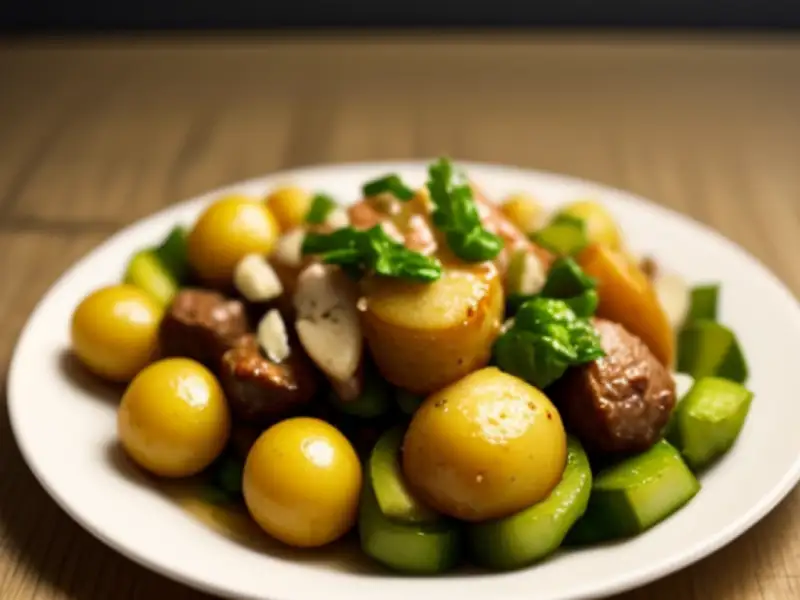 Cordeiro na frigideira com legumes de verão