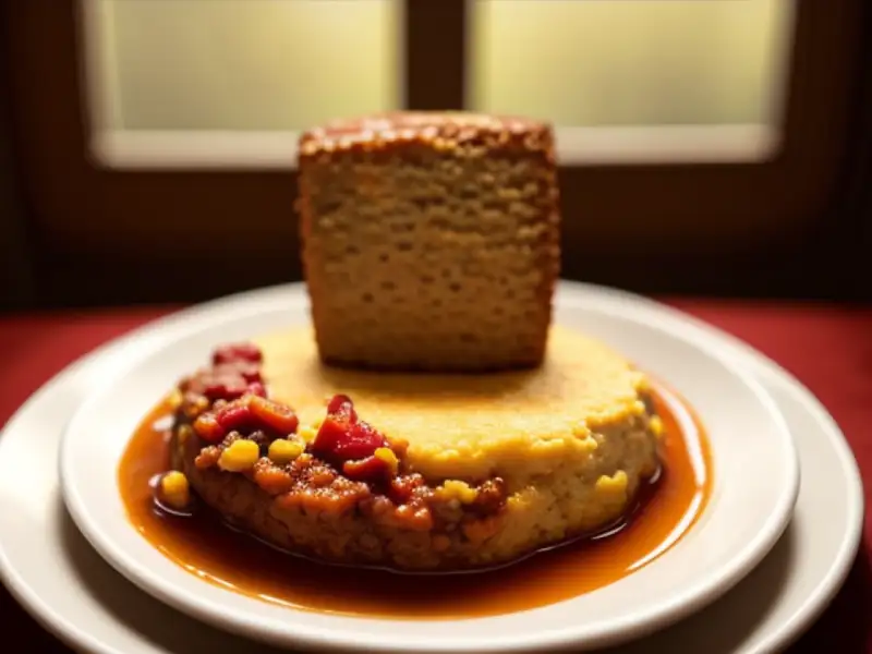 Texan chili, baked with corn bread