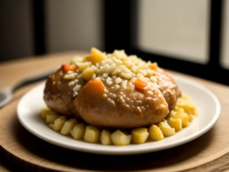 Coxas de frango assadas sobre arroz