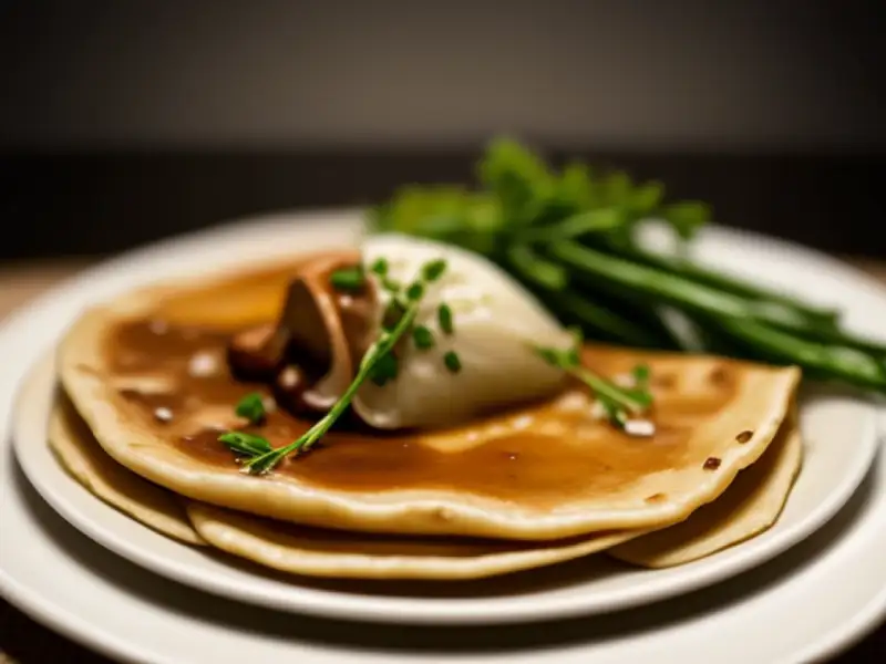 Crepes con funghi e tahina