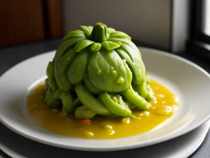 Curry made with Brassica oleracea var. viridis (also known as Savoy cabbage) and handgun peppers