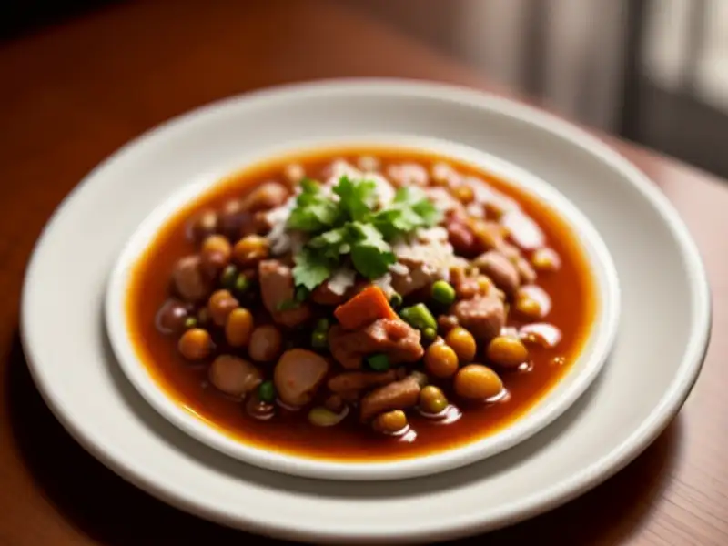 Curry de porco com feijão-vermelho e pimentões