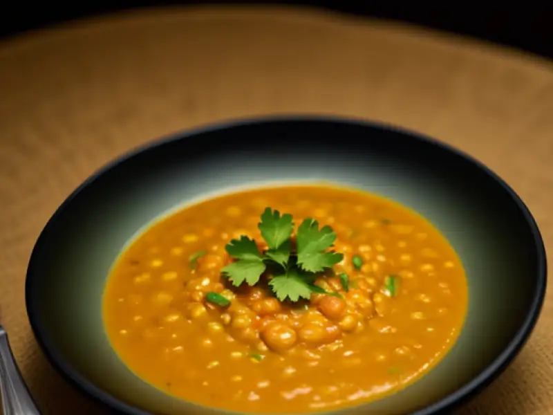 Dal de feijão-guandu com tomate e especiarias