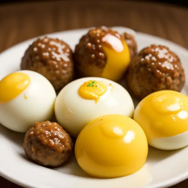 Meatballs made with hard-boiled eggs and mustard