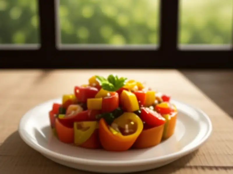 Ensalada rústica de tomate, pescado y pan duro.