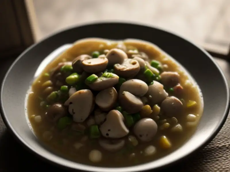Ensopado de espelta com legumes e cogumelos