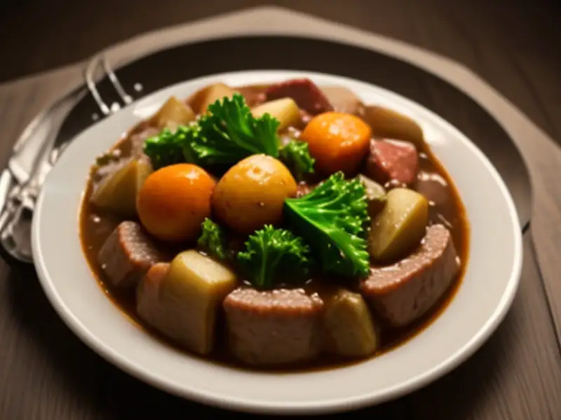 Ensopado de porco com batata e couve-flor