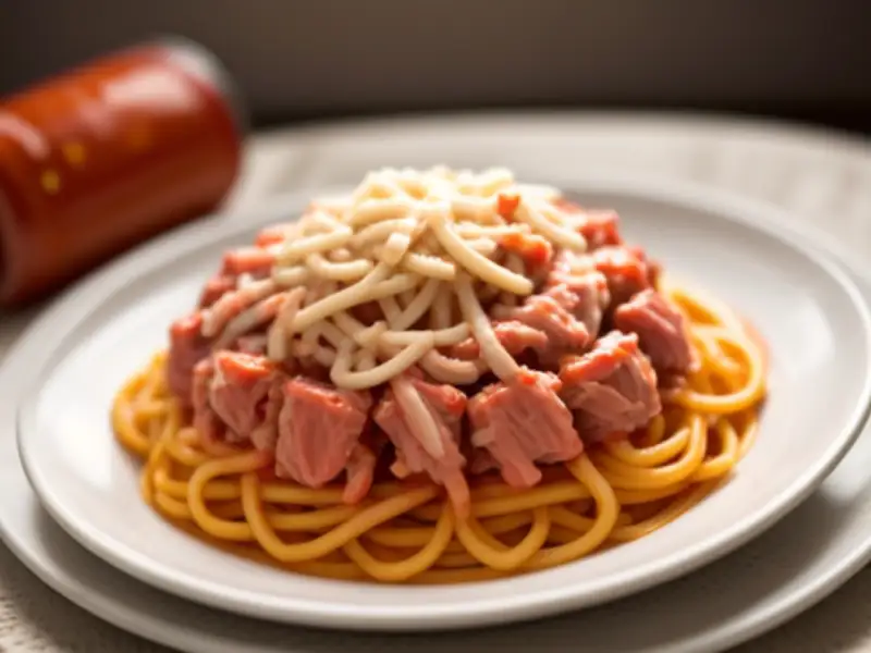 Espaguete com atum e molho de tomate