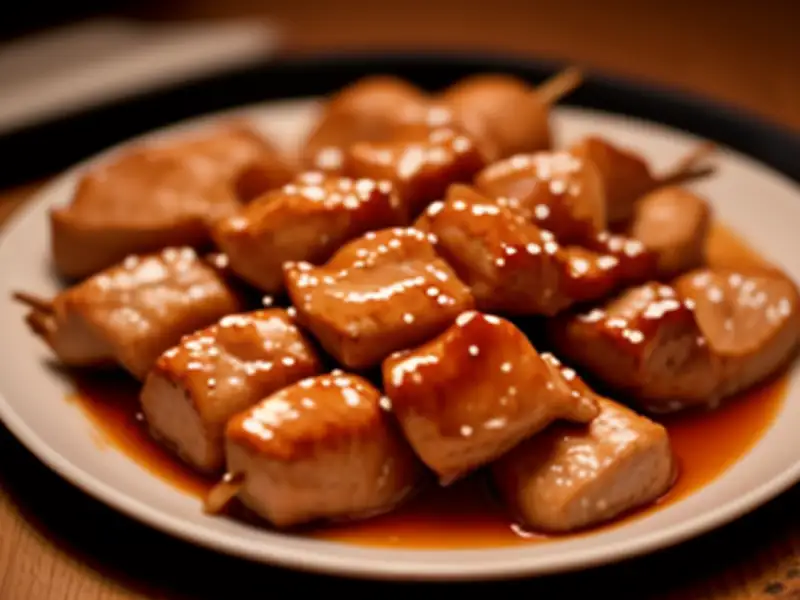 Espetinhos de frango teriyaki na churrasqueira