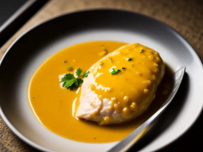 Frango caipira ao curry de coco e pimenta