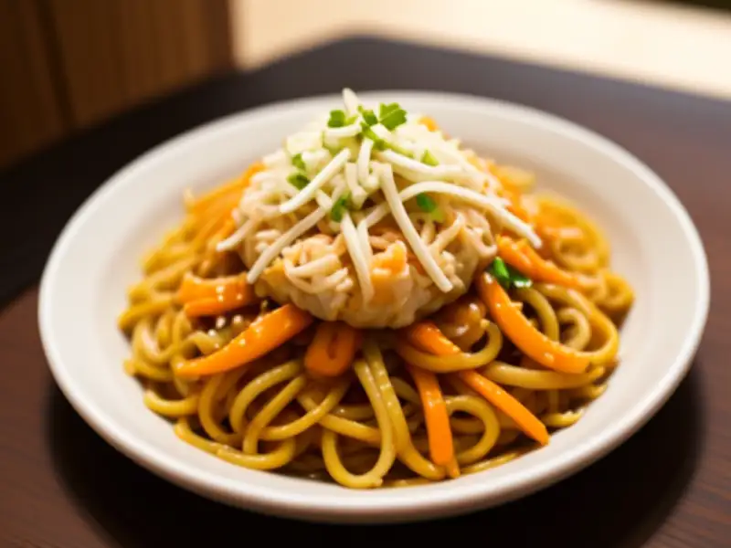 Fideos con gambas salteados