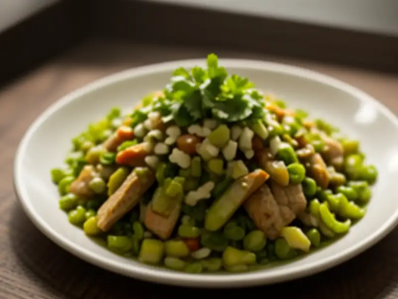 Hähnchen, gebraten mit Senfblätter