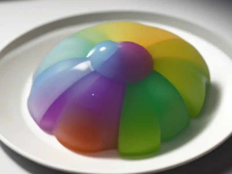 Gelatina arcobaleno in coppette, con cinque tipi di succo.