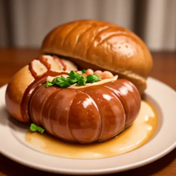 Stinco di maiale con ceci e salsiccia