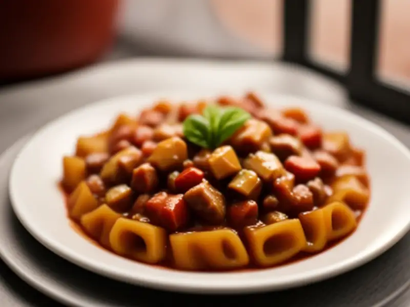 Goulash de carne com pimentões e vinho tinto