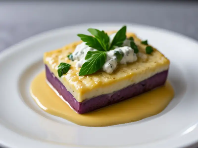 Gratin z brzoskwiń z kremem z Roquefort.